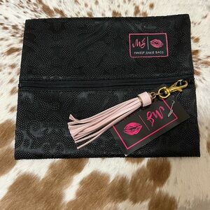 NWT Makeup Junkie size small Black Cosmetic Bag with Pink Tassel